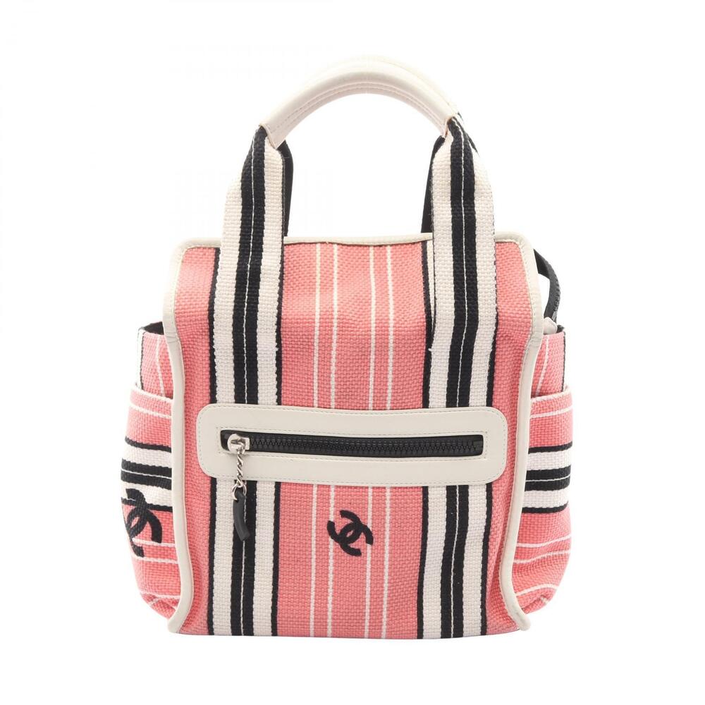Chanel Cruise Coco Mark Handbag Canvas Leather Pink White Black
